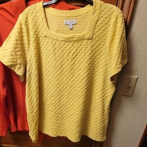 Kim Rogers Yellow Ribbed Short Sleeve Blouse 1x Preloved
